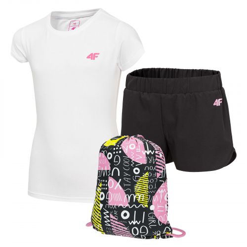 Komplet sportowy dla dziewcząt koszulka, spodenki i worek na buty 4F HJZ21-JSETRD001