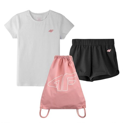 Komplet sportowy dla dziewcząt koszulka, spodenki i worek na buty 4F HJZ21-JSETRD001