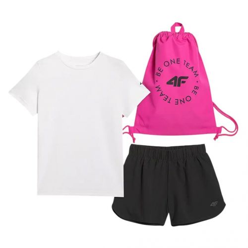 Komplet sportowy na WF dla dziewczyn 4F (koszulka bawełniana+spodenki+worek) 4FJWAW25TAPSF081
