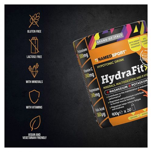 Napój hipotoniczny Named Hydrafit pomarańczowy 400g + bidon NMD052